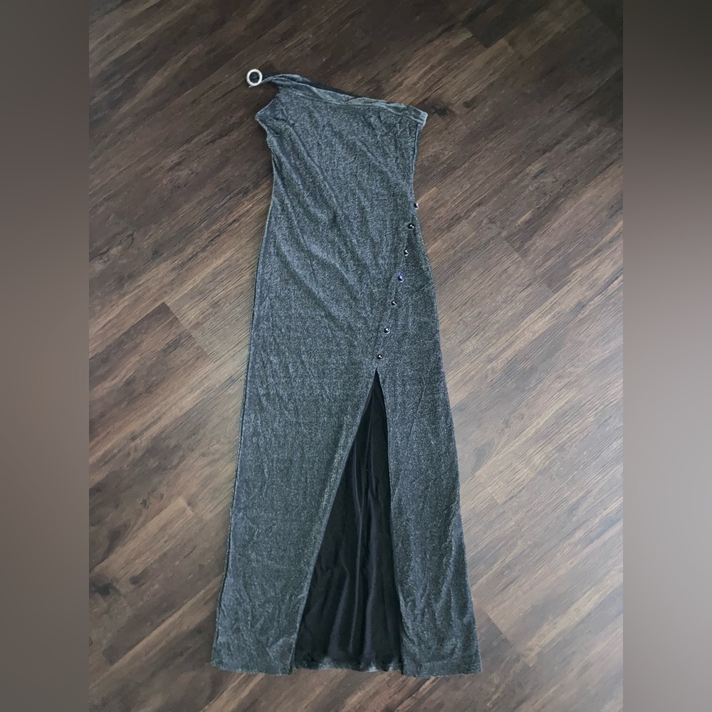 Vintage kitty USA Gray metallic  Side-Slit Maxi Dress size L